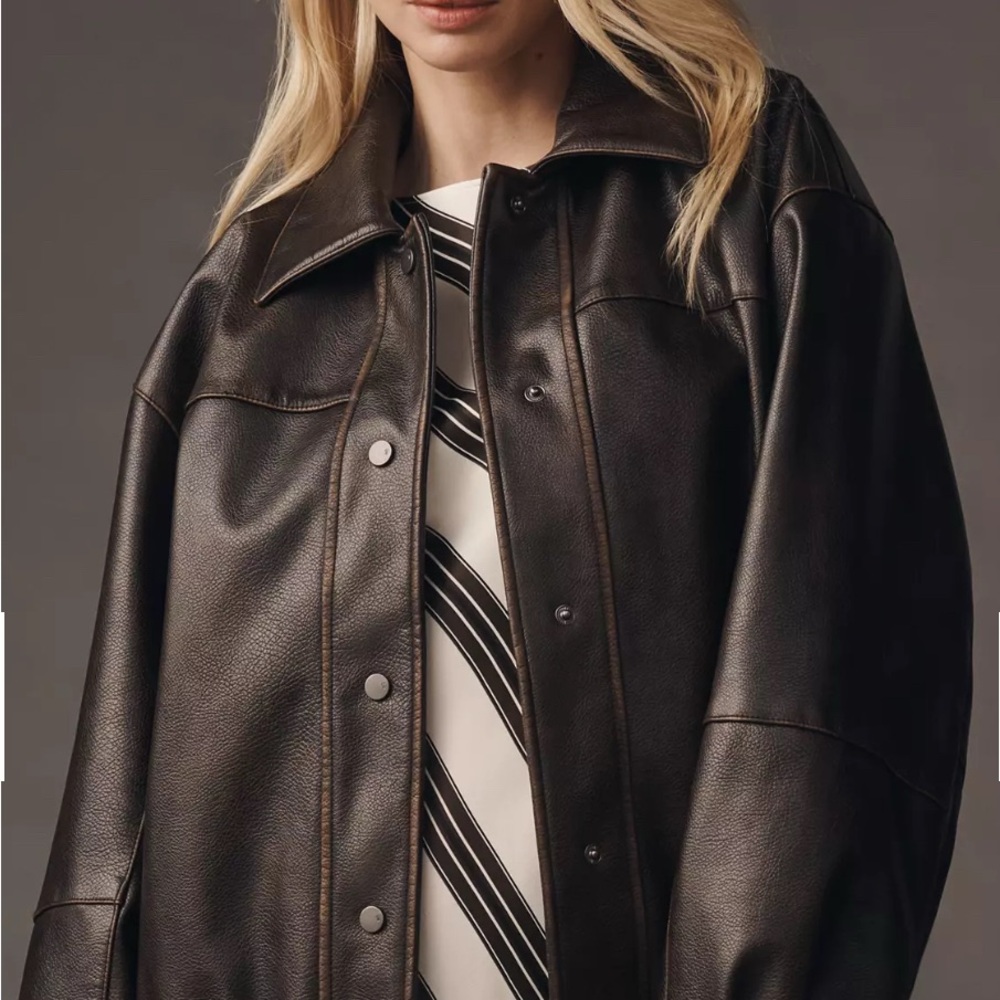Anthropologie Pilcro Oversized Washed Faux-Leather Jacket